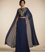 blue embroidered georgette lehenga set