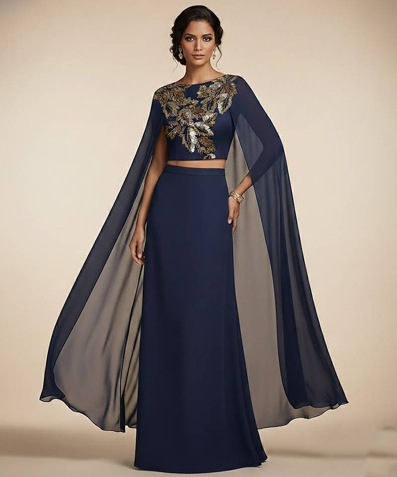 blue embroidered georgette lehenga set