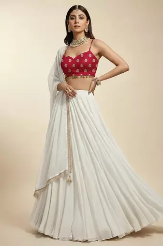 white embroidered georgette lehenga set