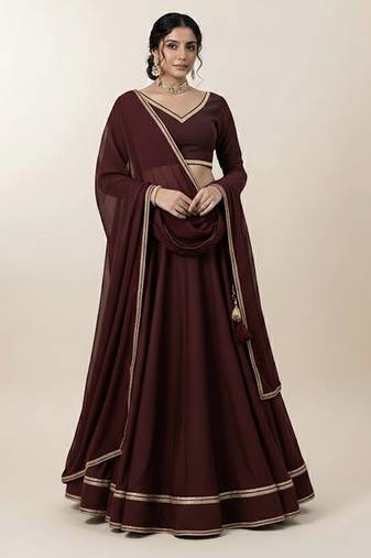 brown georgette lehenga set
