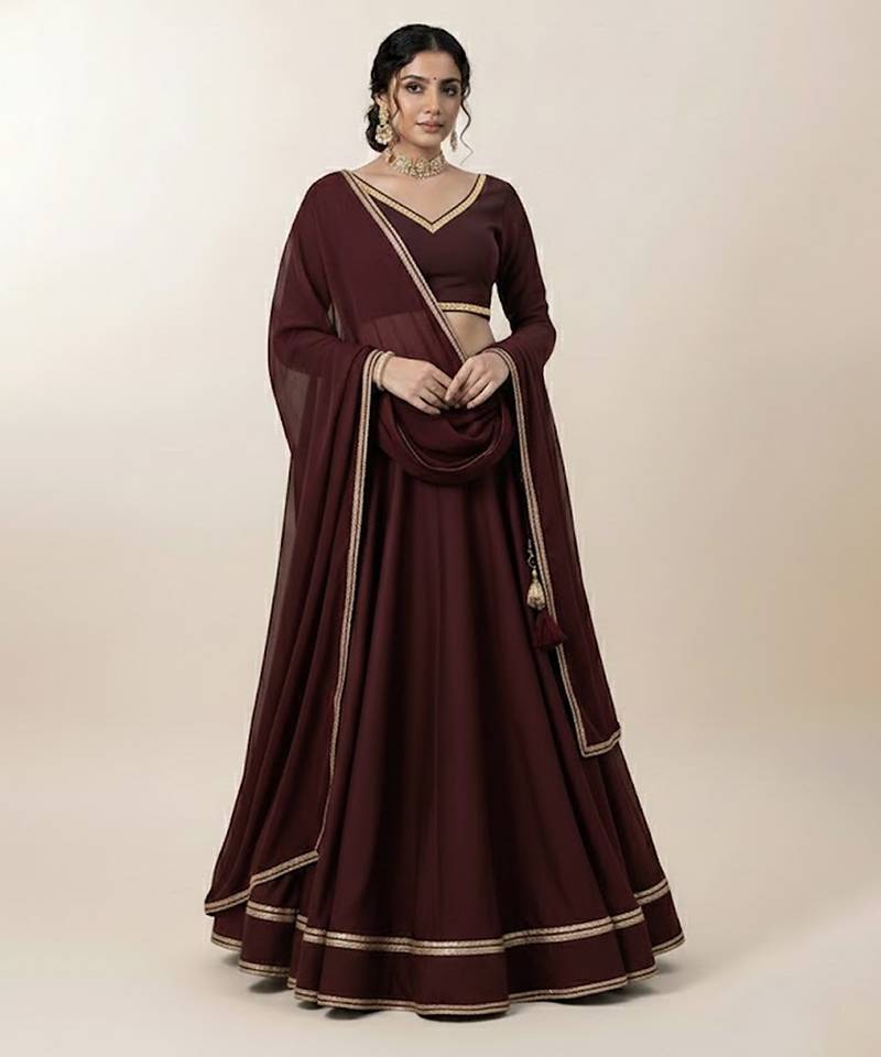 brown georgette lehenga set