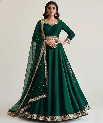 green embroidered silk lehenga set 1