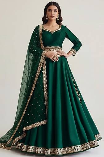 green embroidered silk lehenga set