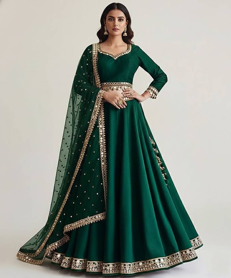 green embroidered silk lehenga set