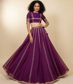 purple embroidered organza lehenga set