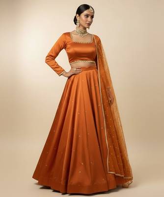 orange embroidered organza lehenga set 1