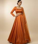 orange embroidered organza lehenga set