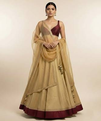 yellow embroidered silk lehenga set 1