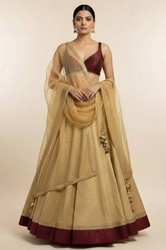 yellow embroidered silk lehenga set