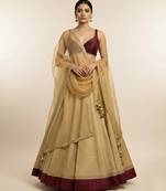 yellow embroidered silk lehenga set