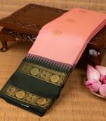 Salmon pink and bottel green semi silk saree