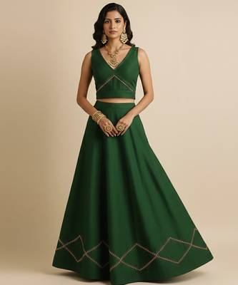 green embroidered silk lehenga set 1