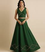 green embroidered silk lehenga set