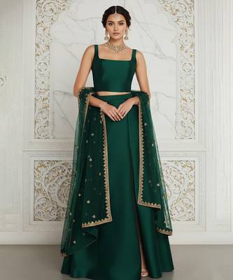 green embroidered silk lehenga set 1