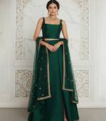 green embroidered silk lehenga set