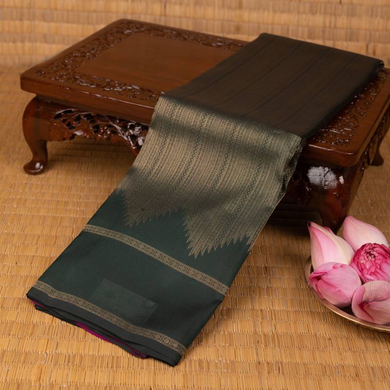 Bottle green and magenta pure touch silk saree