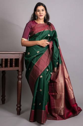 Bottel green and maroon pure kanjivaram silk saree