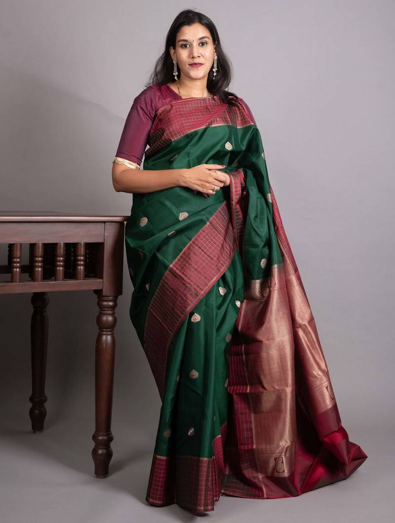 Bottel green and maroon pure kanjivaram silk saree