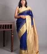 Royal blue and beige pure kanjivaram silk saree