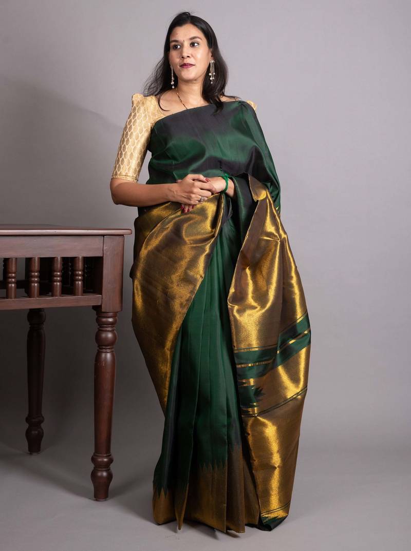 Bottel green pure kanjivaram silk saree