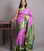 Orchid purple and teal blue pure kanjivaram silk saree