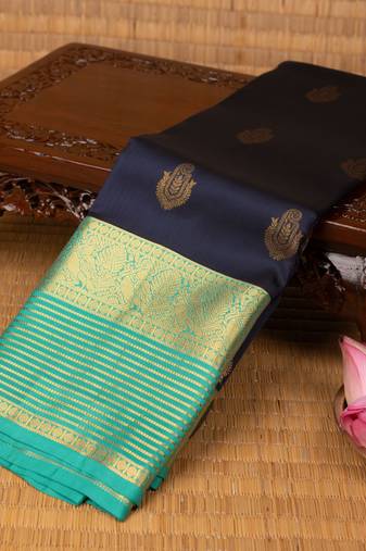 Navy blue and teal blue pure touch silk saree