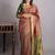 Biscuit cream and dual tone green pure kanjivaram silk saree
