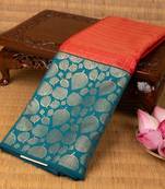 Red orange and teal green semi silk saree