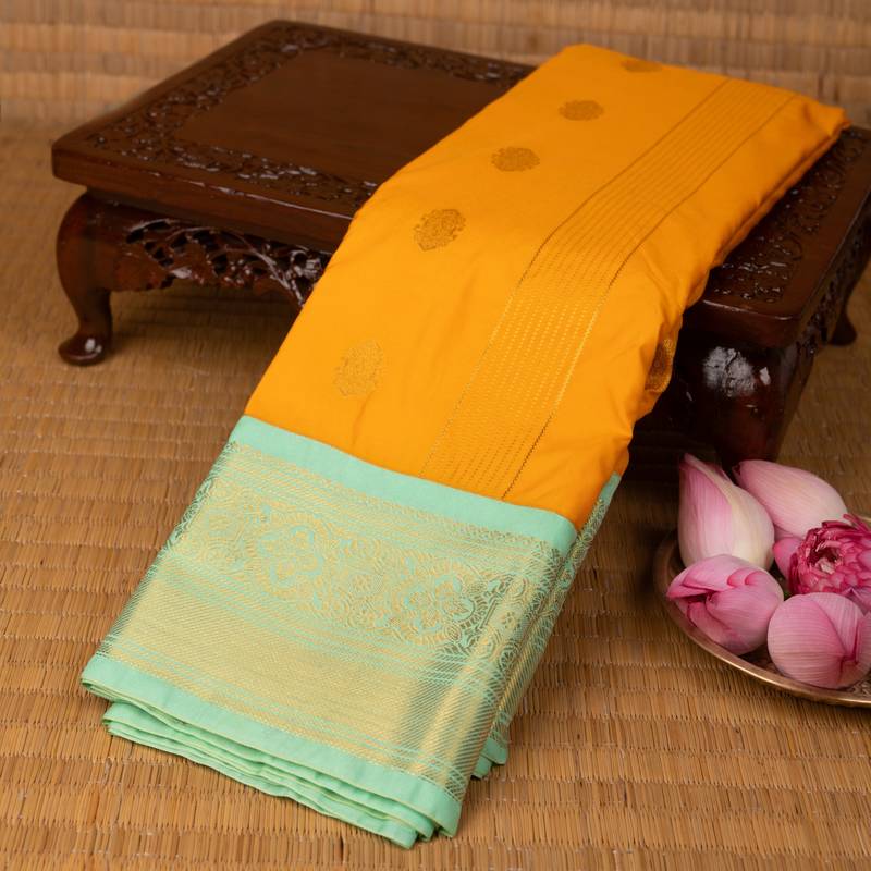Mango yellow and mint green semi silk saree