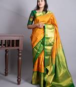 Turmeric yellow and forest green pure kanjivaram silk saree