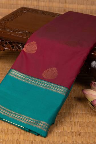 Maroon and teal green soft silk saree