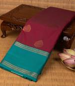 Maroon and teal green soft silk saree