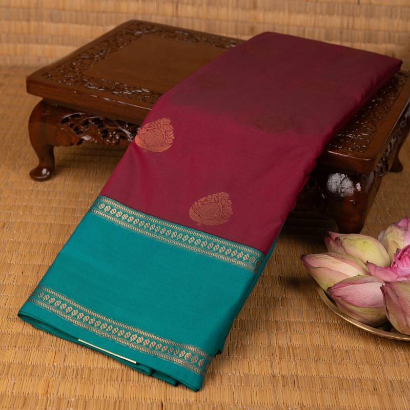 Maroon and teal green soft silk saree