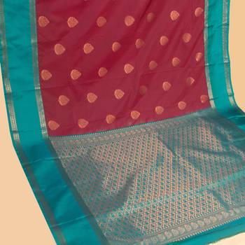 Maroon and teal green soft silk saree 2