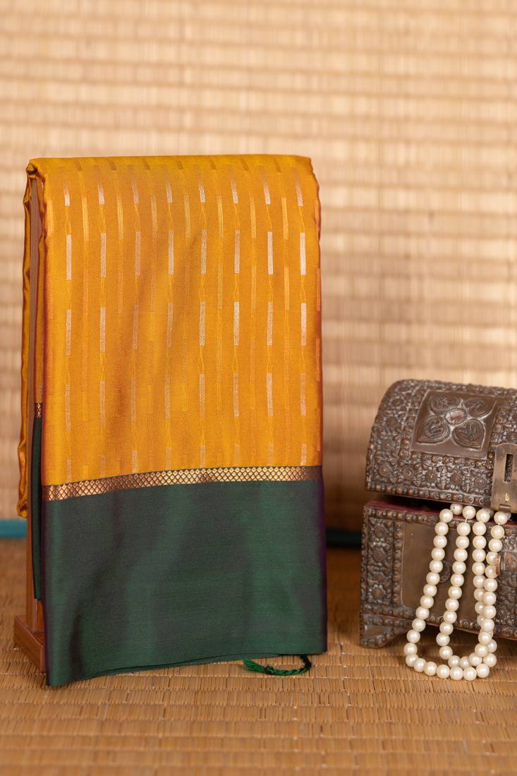Mustard and basil green semi silk saree
