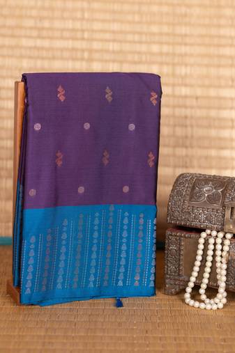 Purple and azure blue semi silk saree