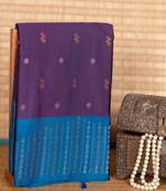 Purple and azure blue semi silk saree
