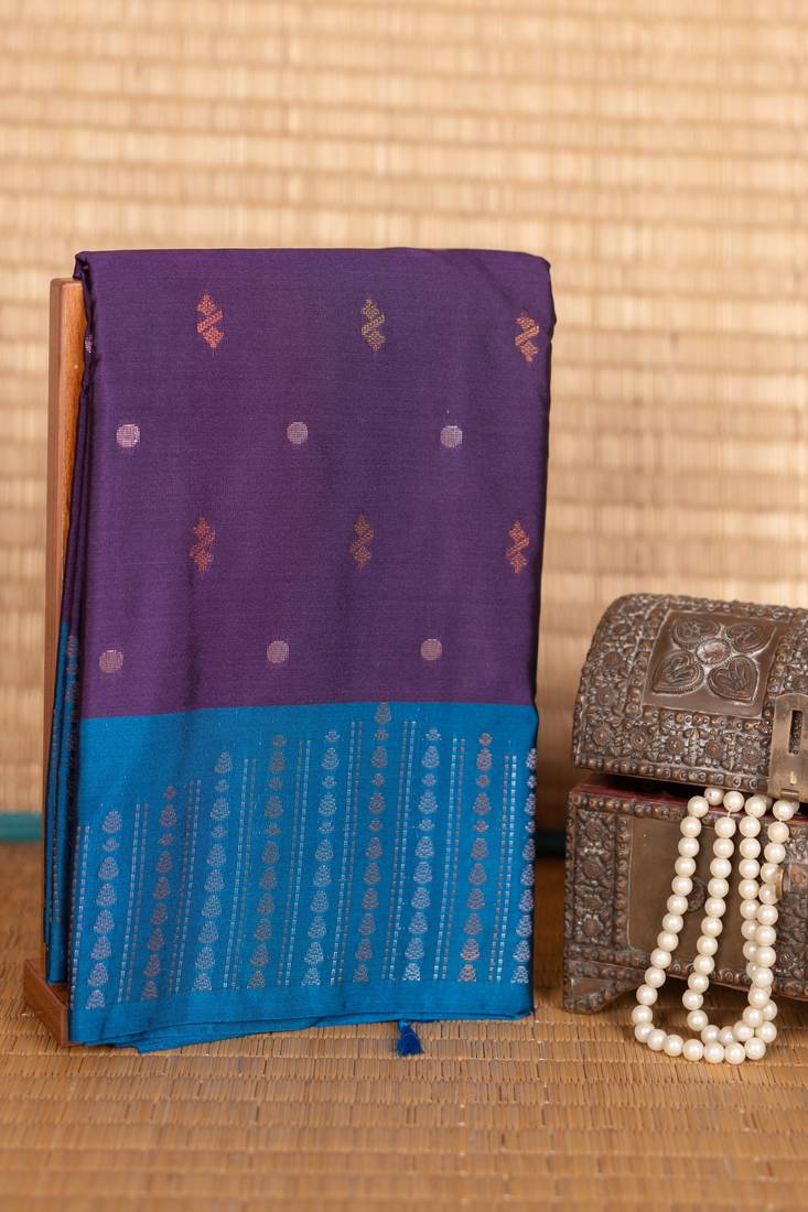 Purple and azure blue semi silk saree