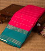 Hot pink and teal green soft silk saree