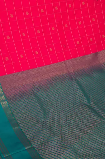 Hot pink and teal green soft silk saree with blouse