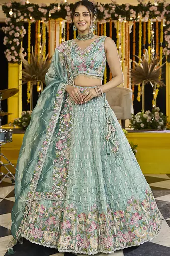 Lime Green Sequin Lehenga Set