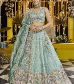 Lime Green Sequin Lehenga Set