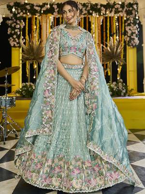 Lime Green Sequin Lehenga Set 2