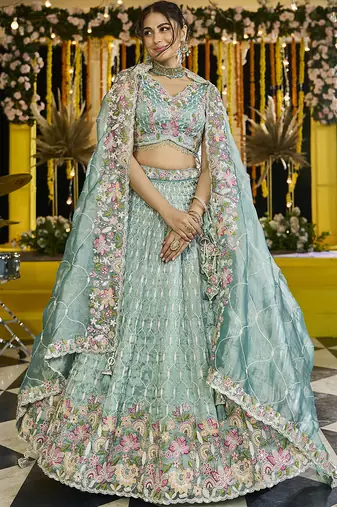 Lime Green Sequin Lehenga Set