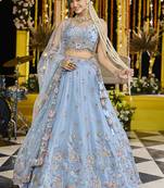 Sky Blue Net embroidered Lehenga Choli with dupatta