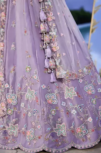 Lilac Net embroidered Lehenga Choli with dupatta