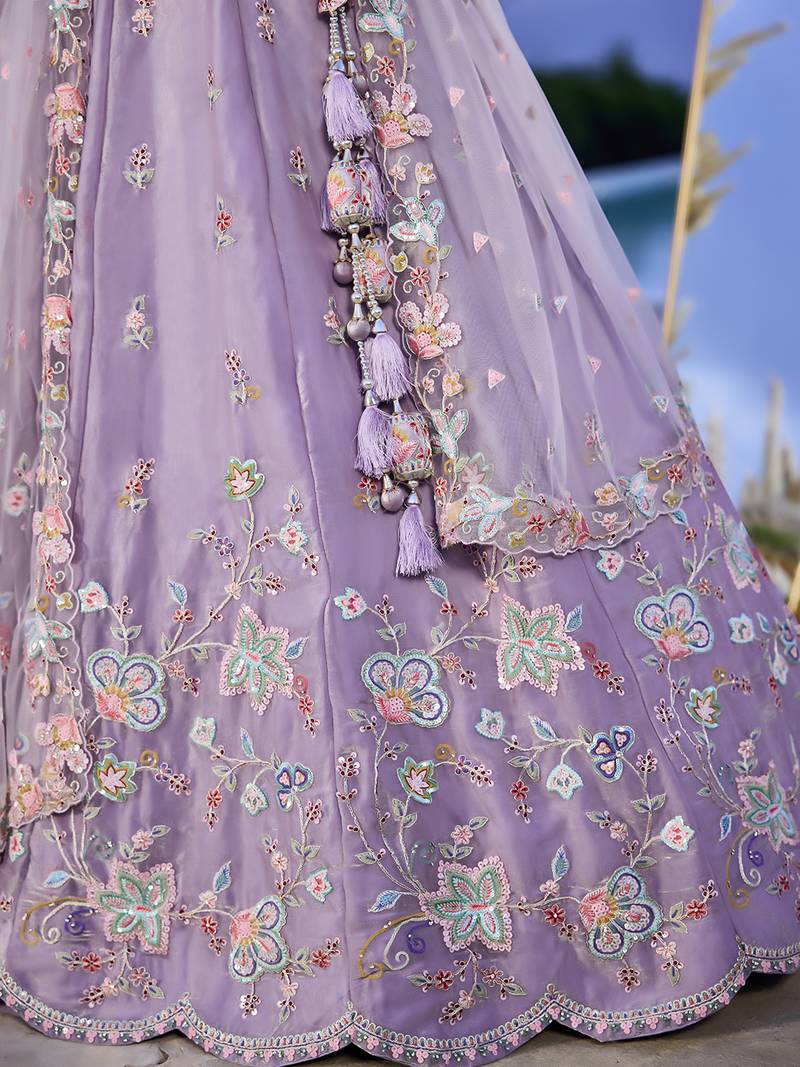 Lilac Net embroidered Lehenga Choli with dupatta