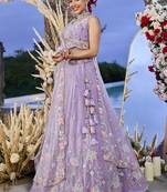 Lilac Net embroidered Lehenga Choli with dupatta