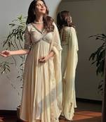 Cream mirror-work georgette Gown.