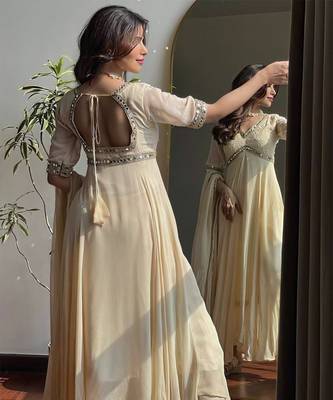 Cream mirror-work georgette Gown. 3